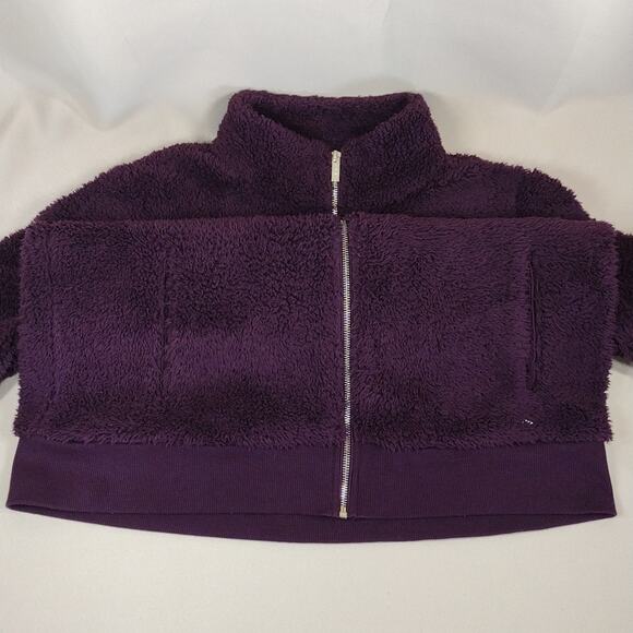 Calvin Klein Sherpa Fleece Fluffy Comfy Cozy Plush Purple Zip-Up Teddy Jacket - Picture 8 of 8